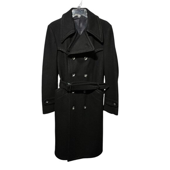 Vintage Esprit by campus Unisex black wool trench coat Lined made USA Small/38